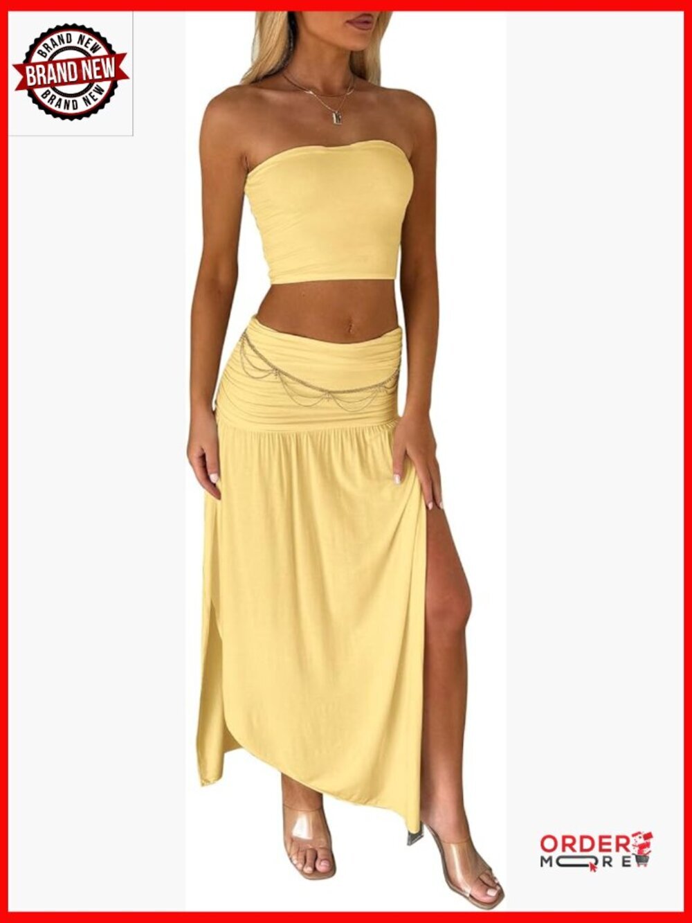 Two Piece Skirt Set - Strapless Tube Crop Top Boho Maxi Skirt